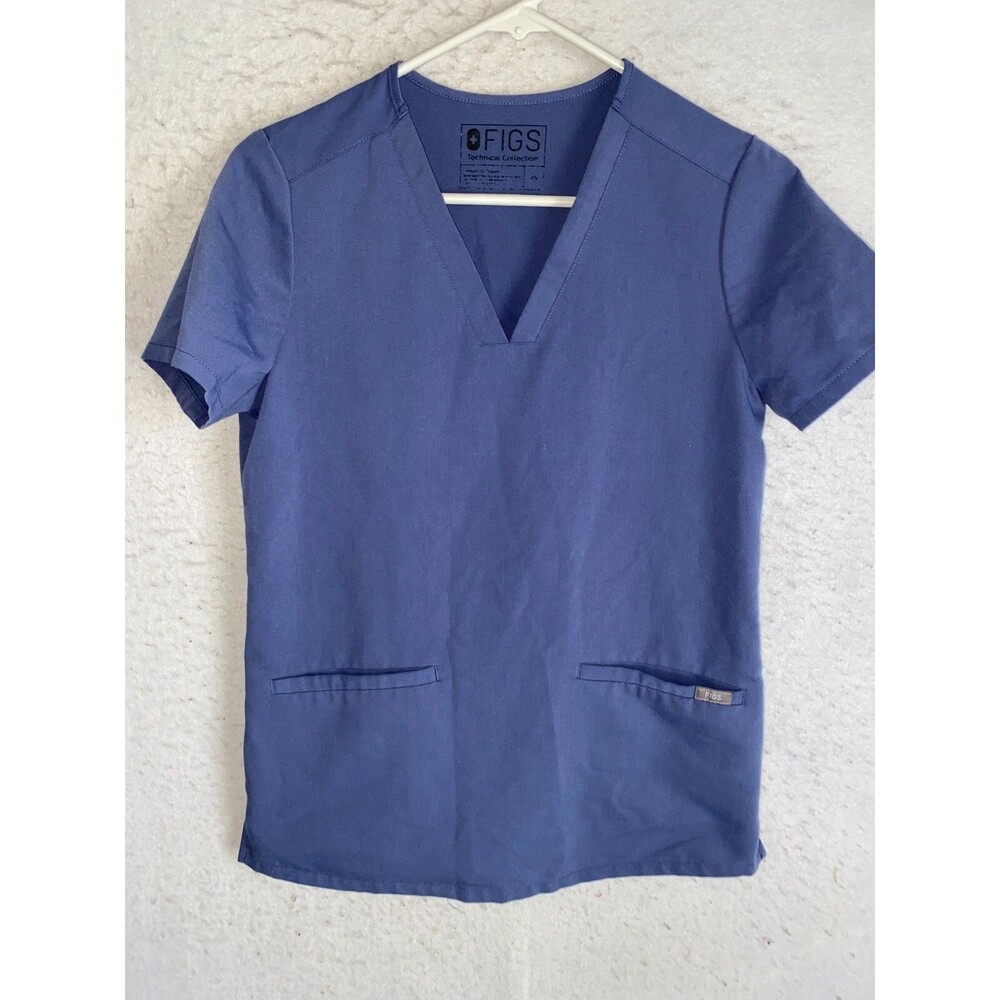 Figs Scrub Top Women's sz XS Casma three pocket Blue Gray purple